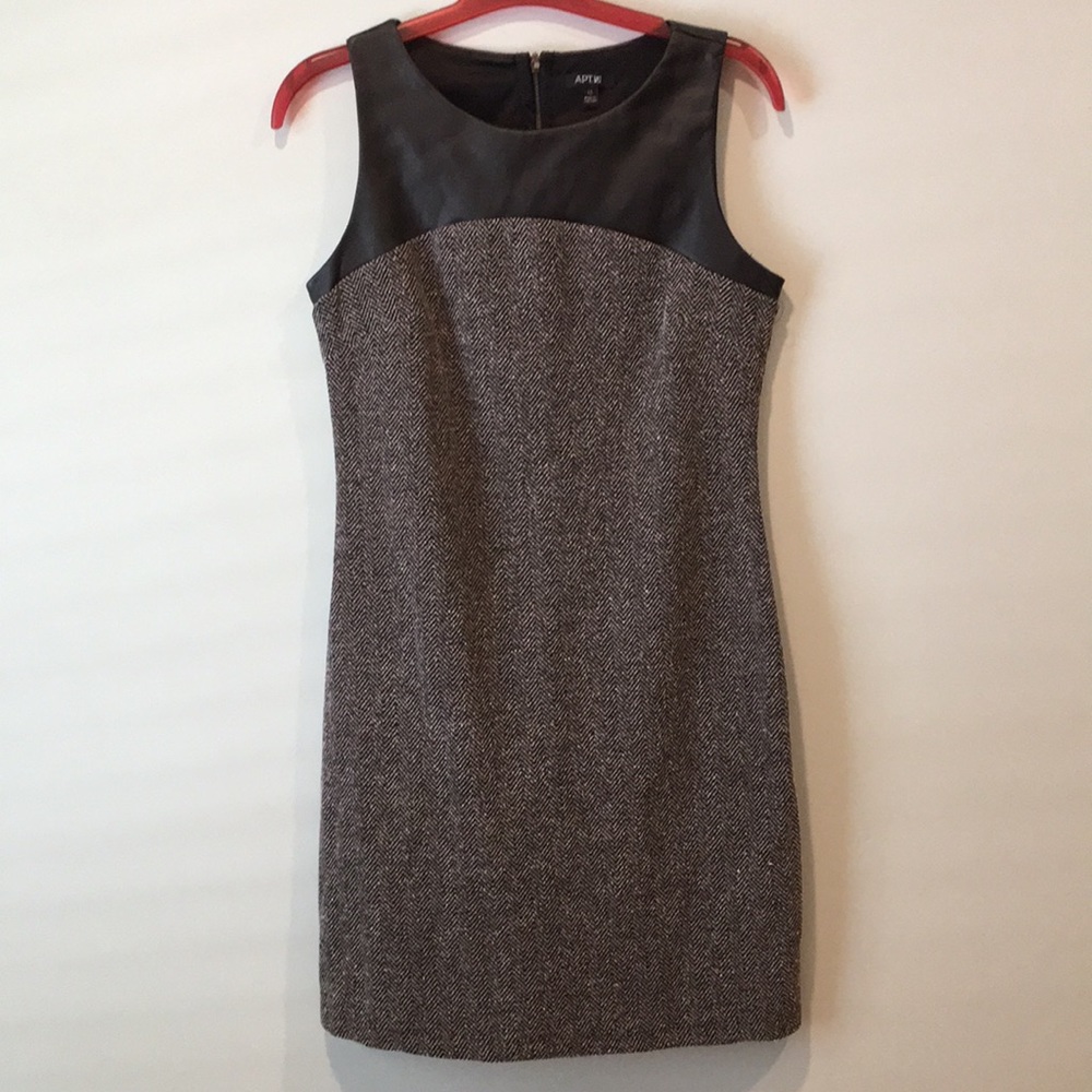 XS Apt.9 black chevron dress, pleather detail
